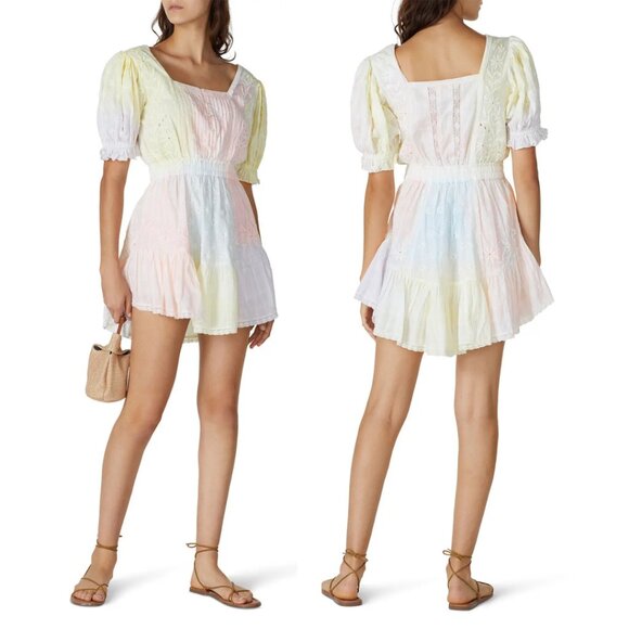 NWT LoveShackFancy Tomasina Mini Dress Tie Dye Multi Embroidered Size Medium - Picture 1 of 11